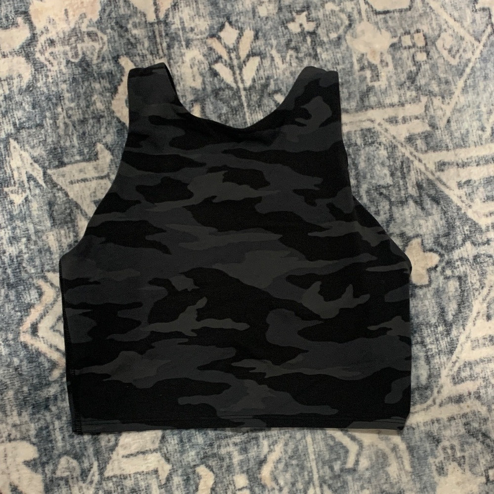 Athleta Long-line black camo bra top XS